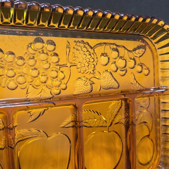 INDIANA GLASS AMBER DEPRESSION DIVIDED RELISH TRAY FRUIT PLATTER - Picture 7 of 16